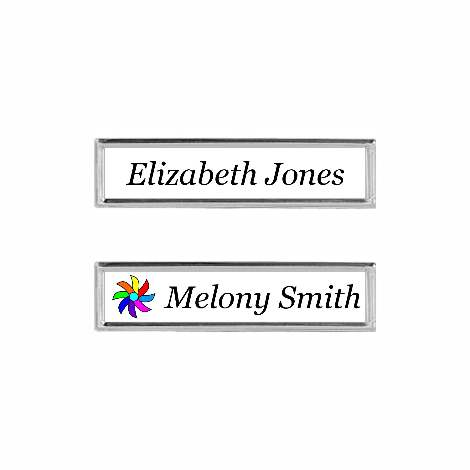 Metal Silver Name badge 0.5"x3" / White