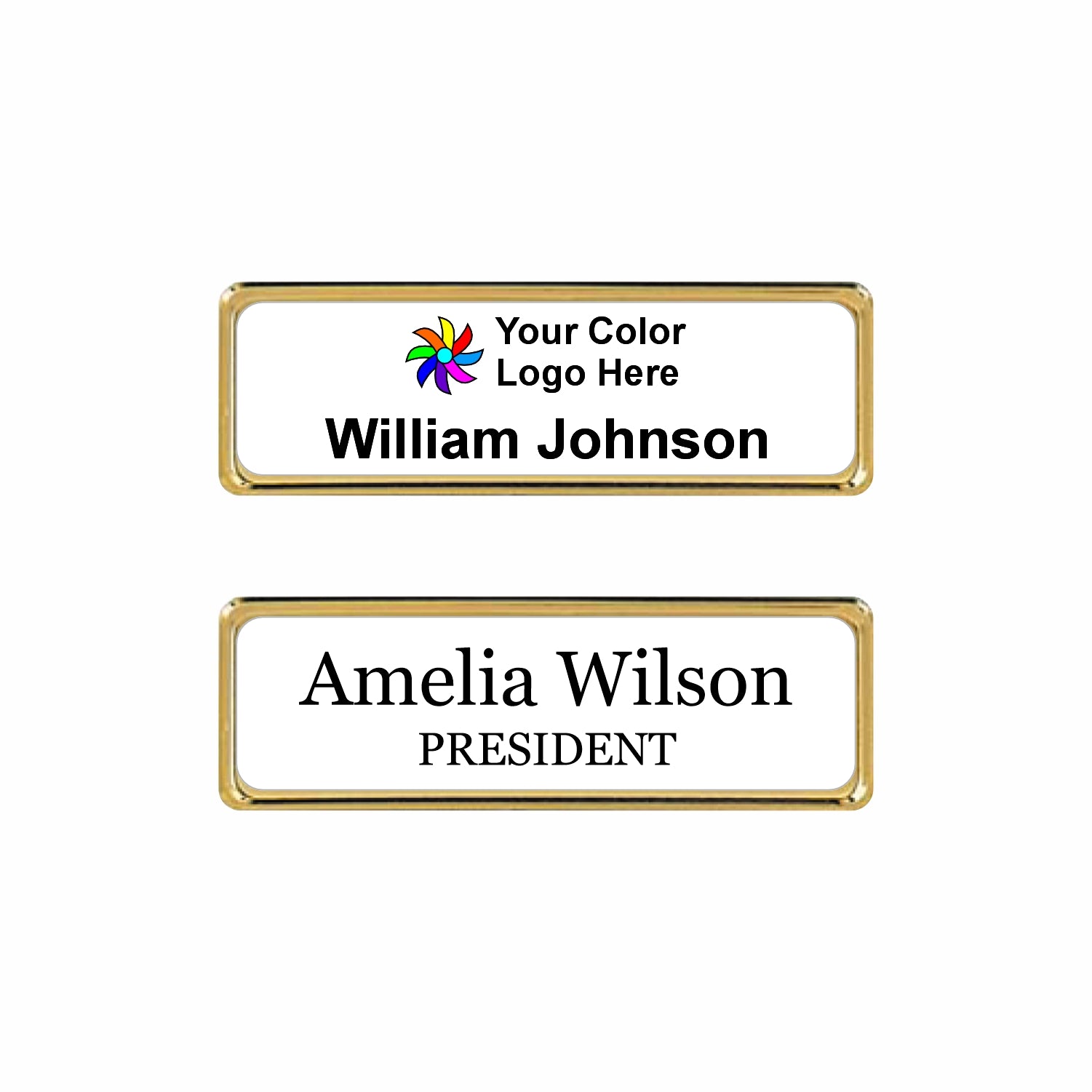 Metal Gold Name badge 1"x3" / White
