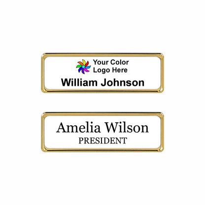 Metal Gold Name badge 1"x3" / White