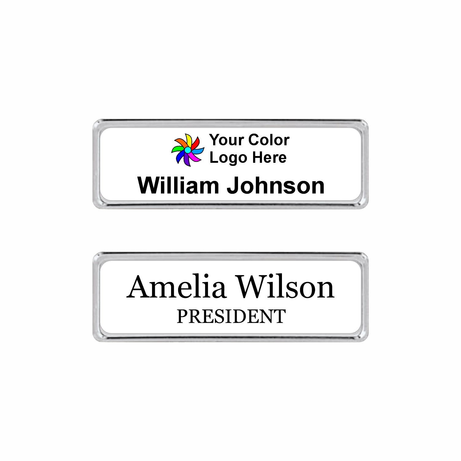 Metal Silver Name badge 1"x3" / White