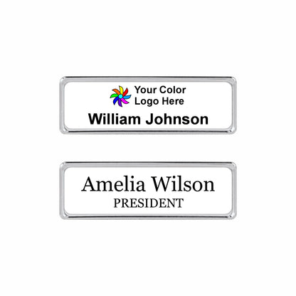 Metal Silver Name badge 1"x3" / White