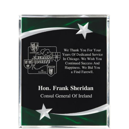 Carved Star Green Acrylic Plaque 8" x 10" / Green
