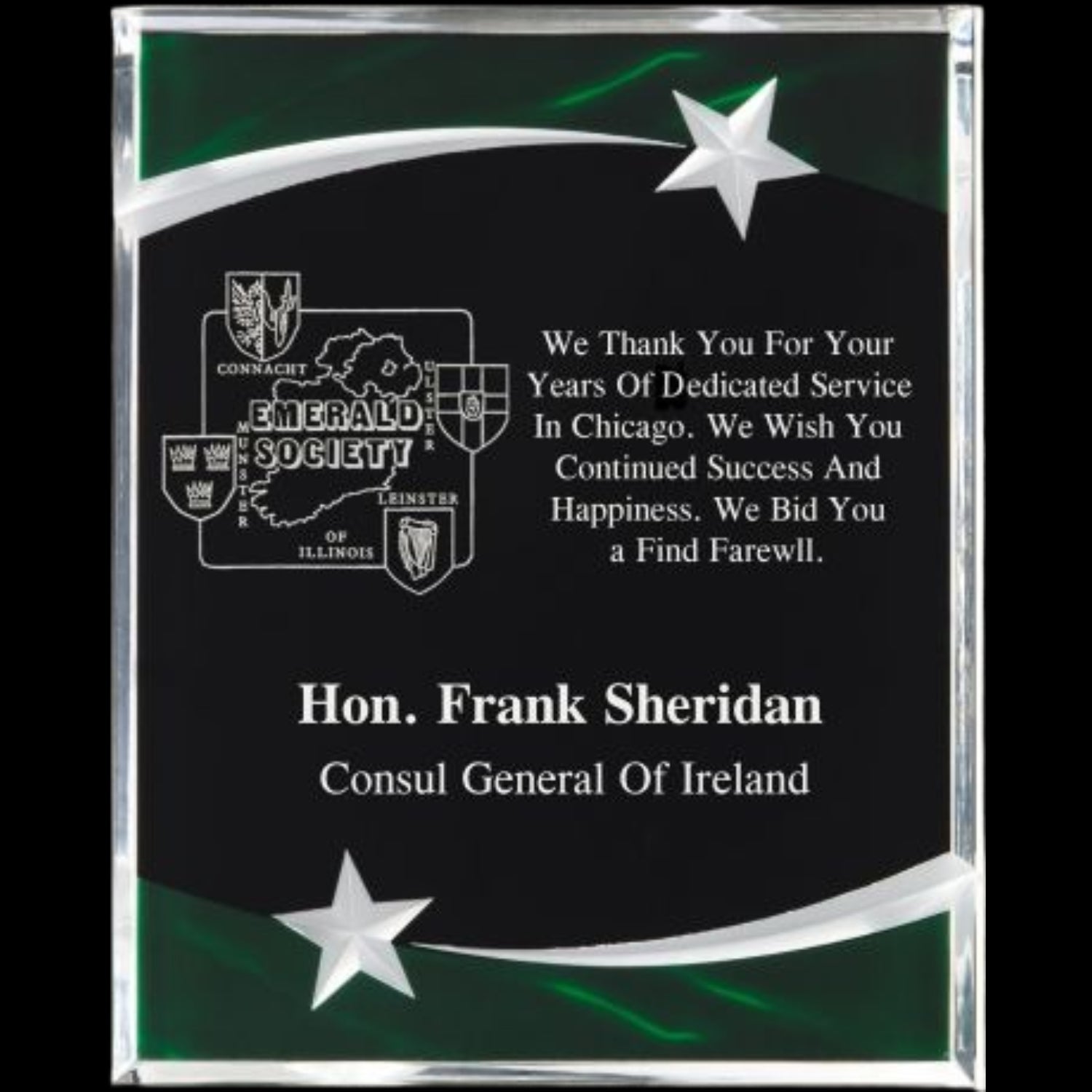 Carved Star Green Acrylic Plaque 9" x 12" / Green