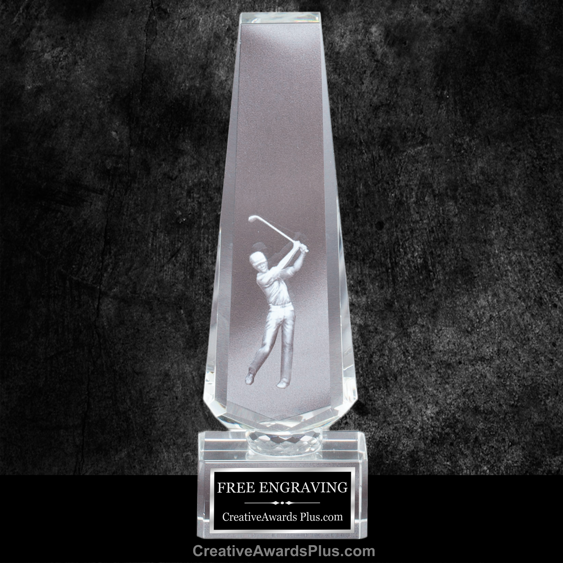 Crystal Tower with 3D Golfer 9" / Clear
