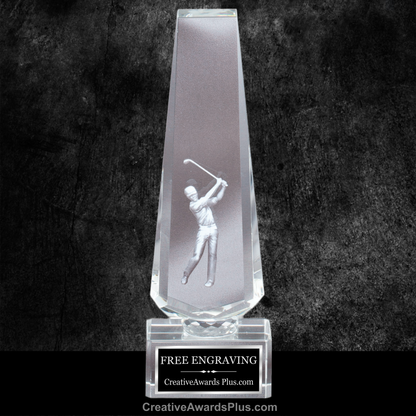Crystal Tower with 3D Golfer 9" / Clear