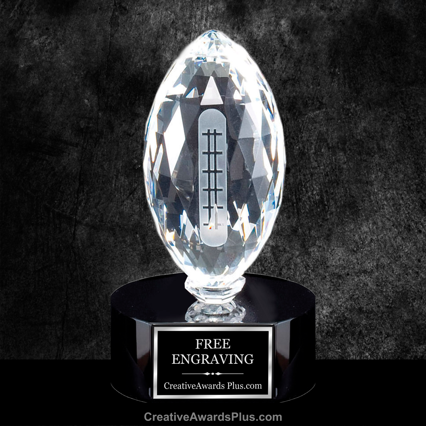 Upright Football Crystal Award 6.75" / Black