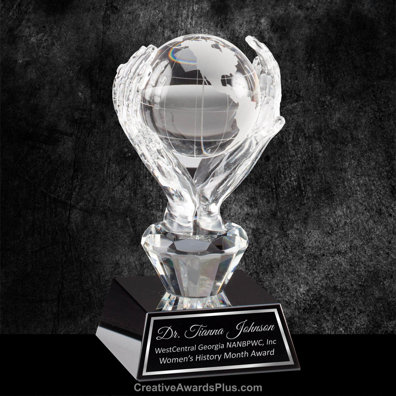 World In Hands Crystal Award 6" / Black