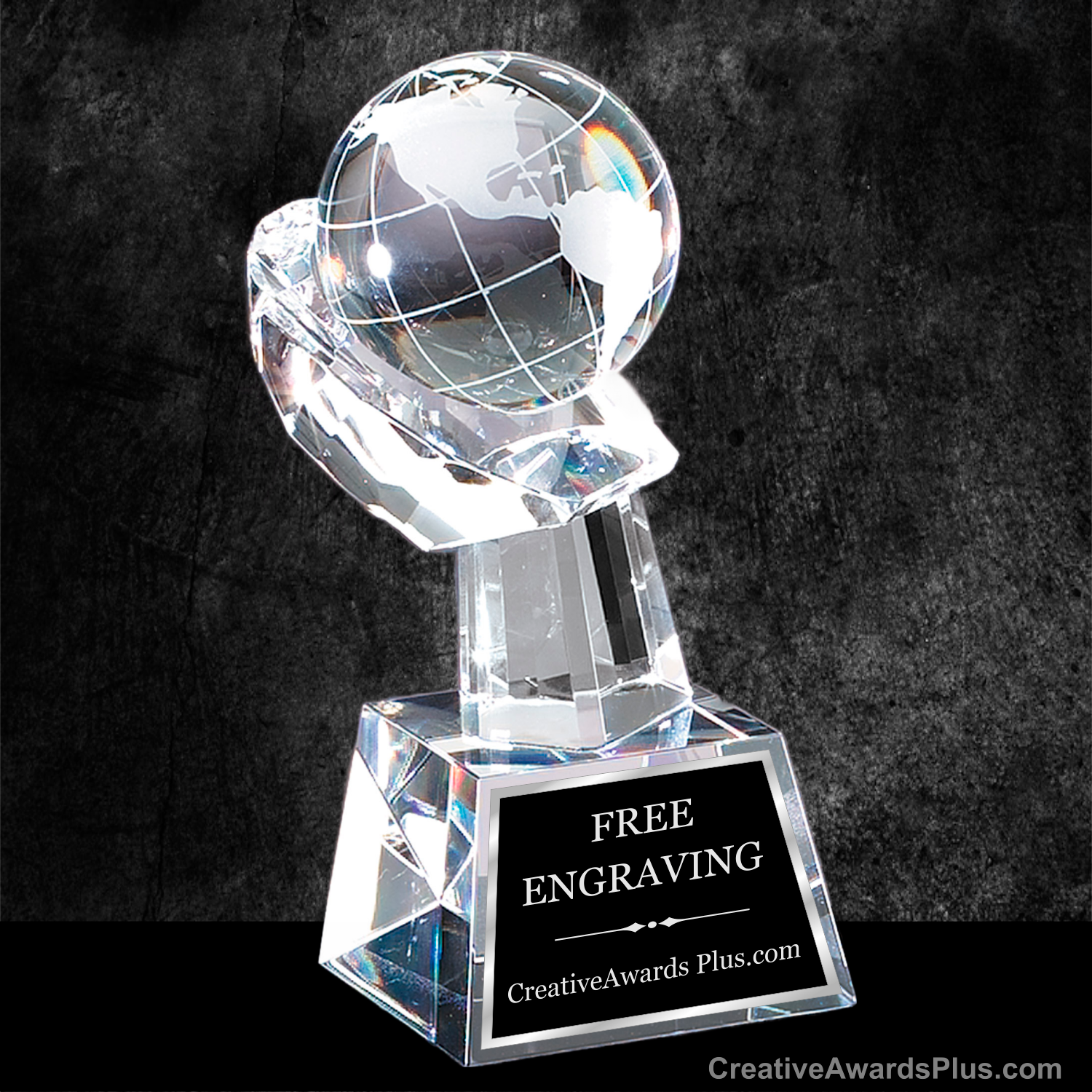 Globe In Hand Crystal Award 8.5" / Clear