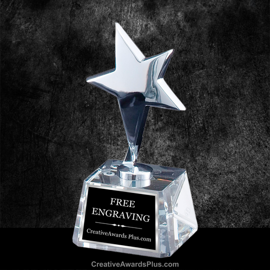 Silver Star On Crystal Base 6" / Silver