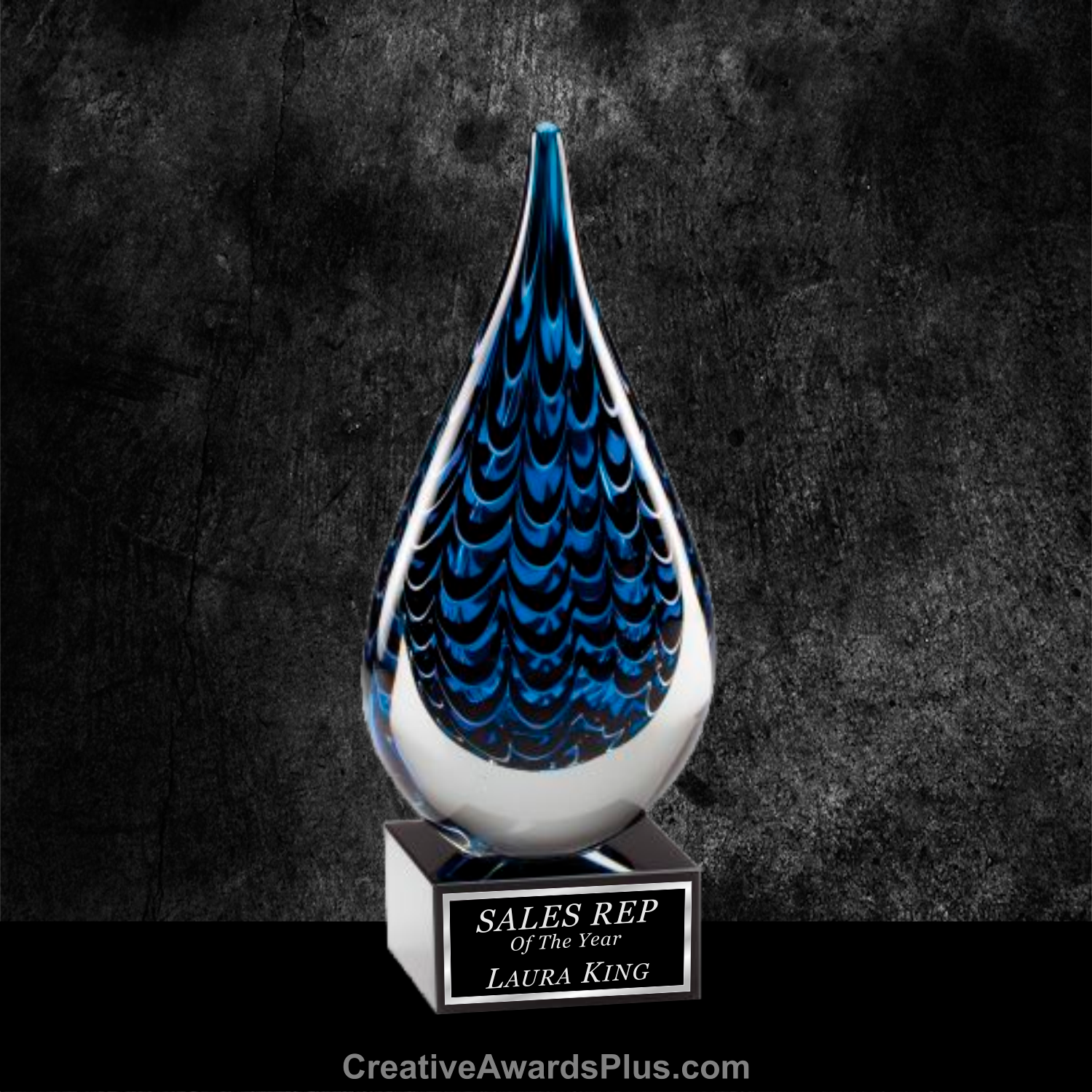 Blue Tiger Teardrop Art Glass 9.5" / Blue