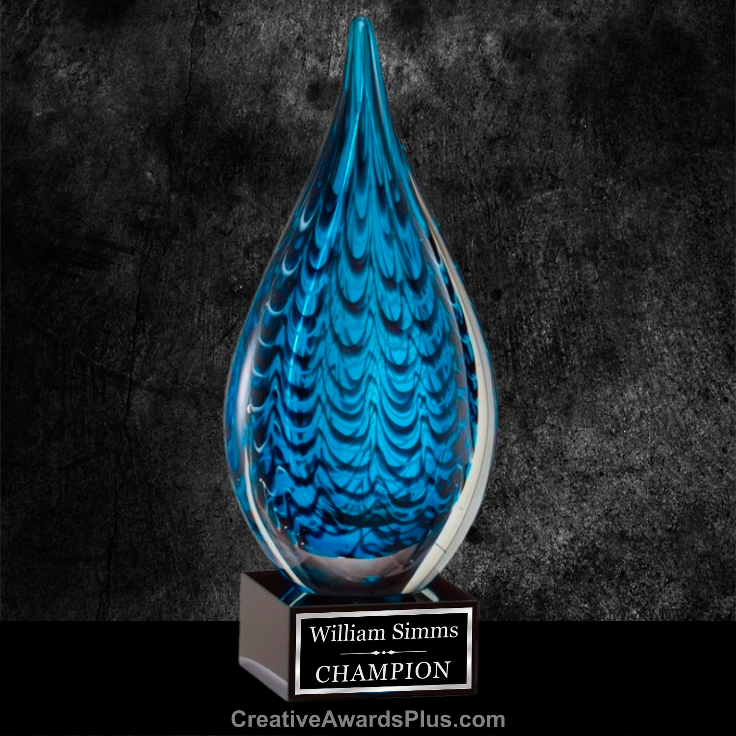 Blue Tiger Teardrop Art Glass 10.75" / Blue