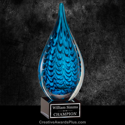 Blue Tiger Teardrop Art Glass 10.75" / Blue