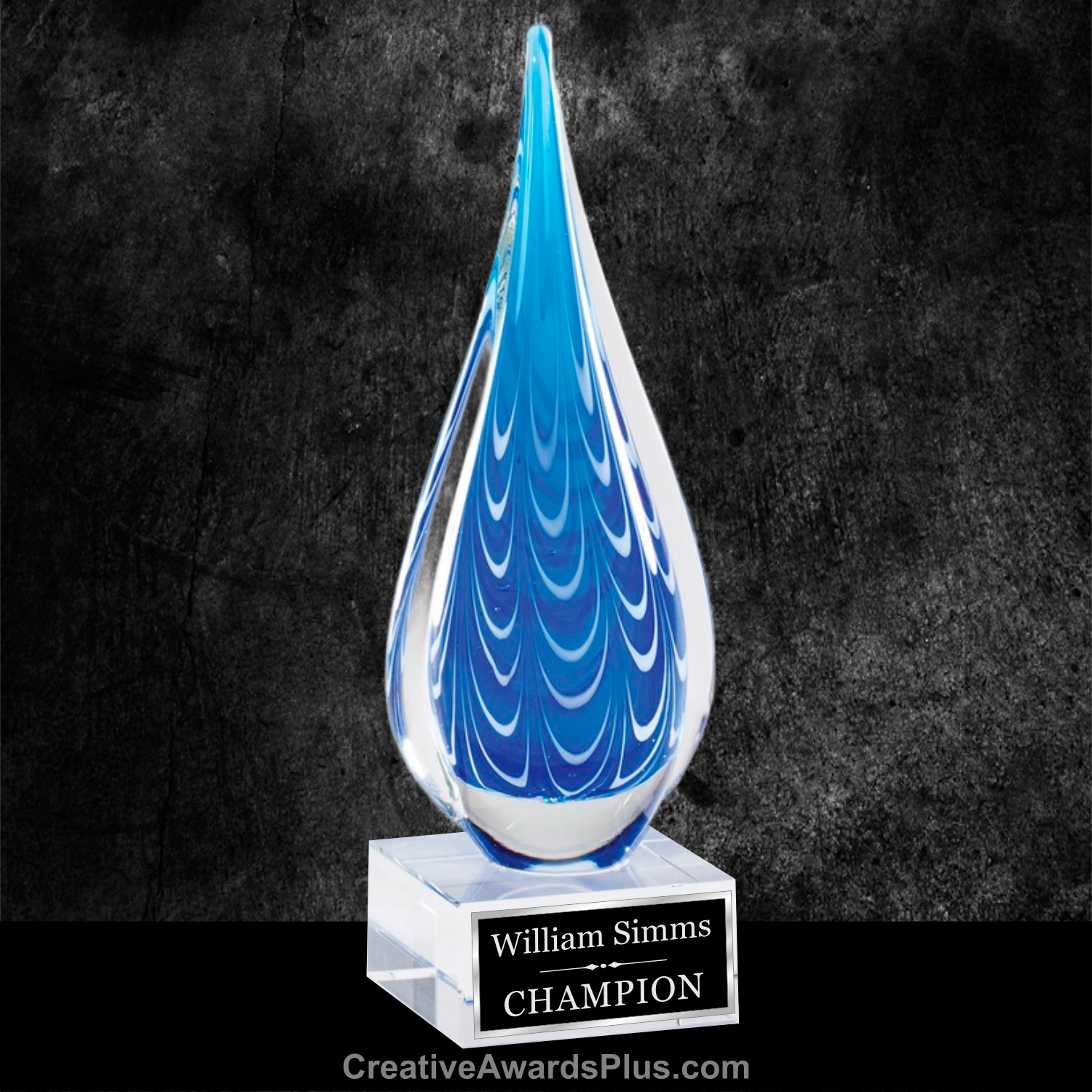 Winged Blue Teardrop Art Glass 10" / Blue