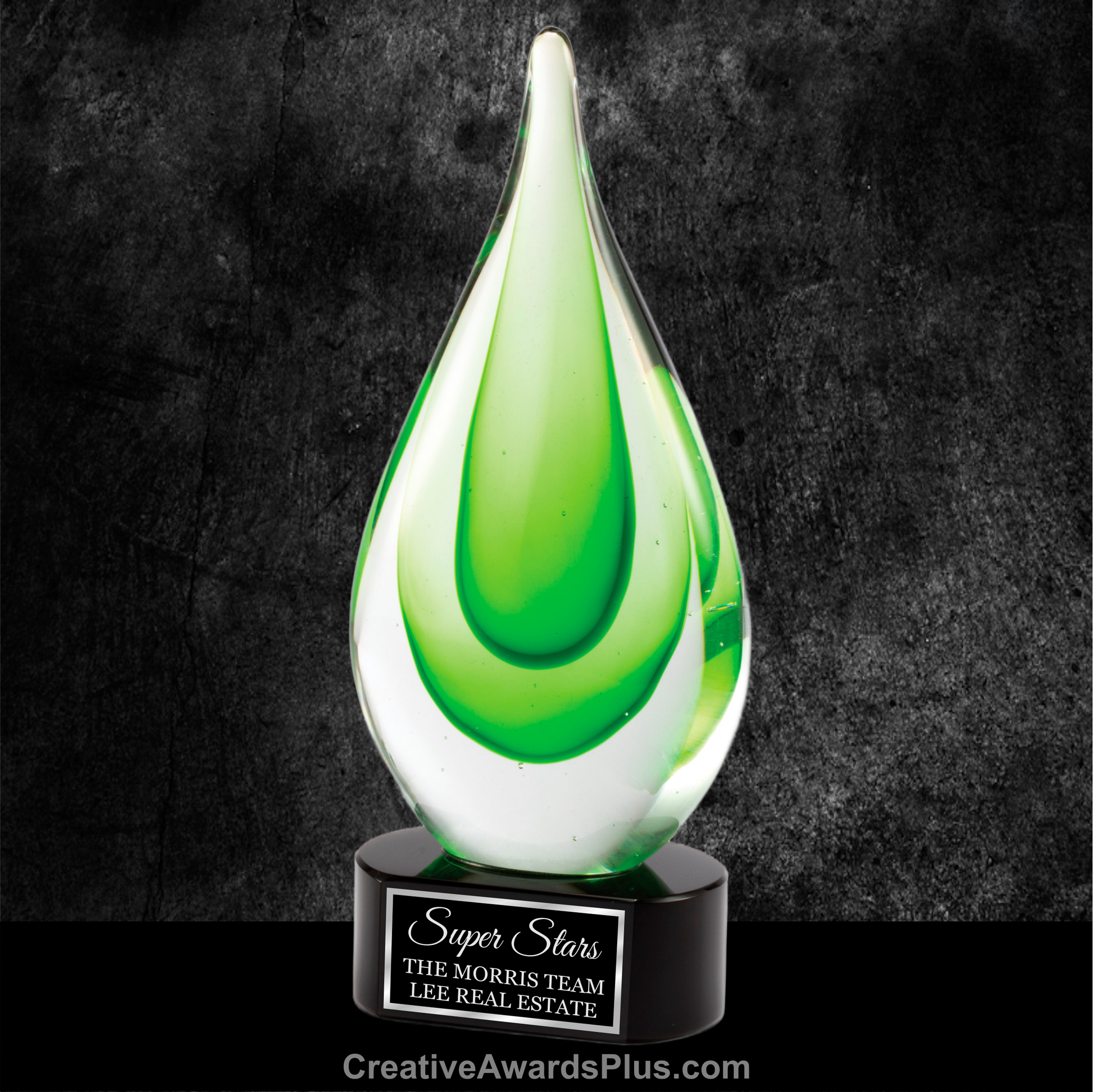 2 Tone Green Drop Art Glass 9.25" / Green