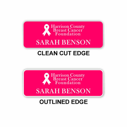 Plastic Name Badge 1"x3" / Pink/White