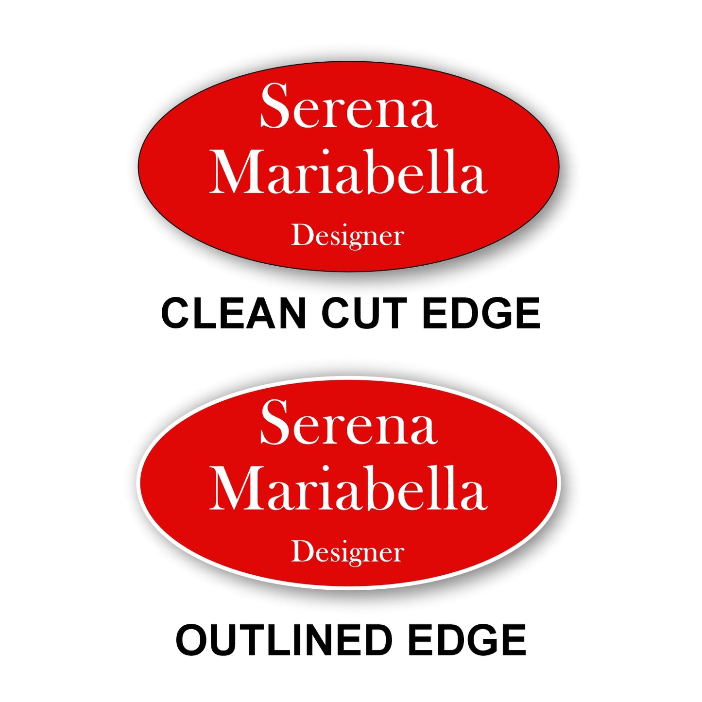 Oval Name Badge 1.5"x3" / Red/White