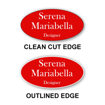 Oval Name Badge 1.5"x3" / Red/White
