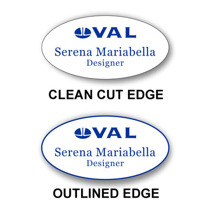 Oval Name Badge 1.5"x3" / White/Blue