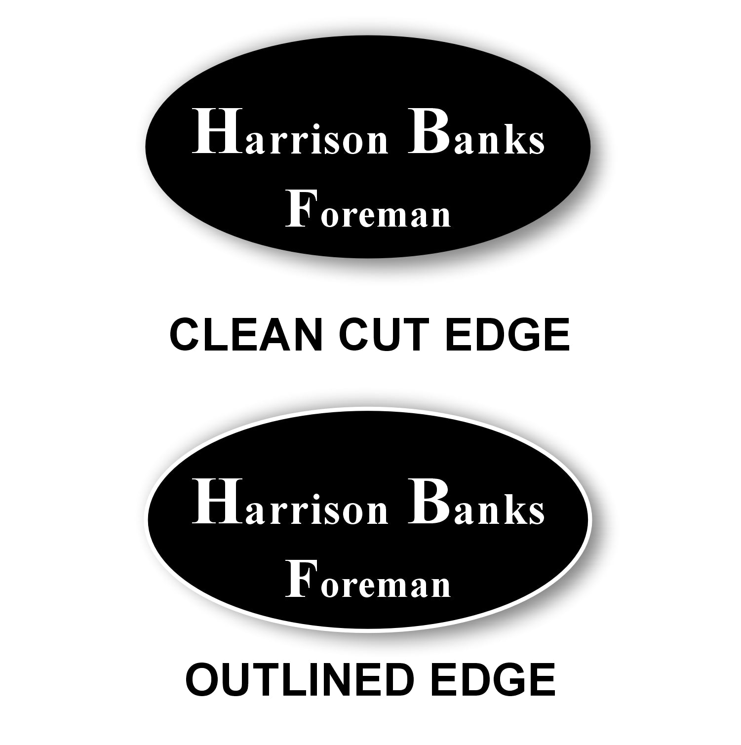 Oval Name Badge 1.5"x3" / Black/White
