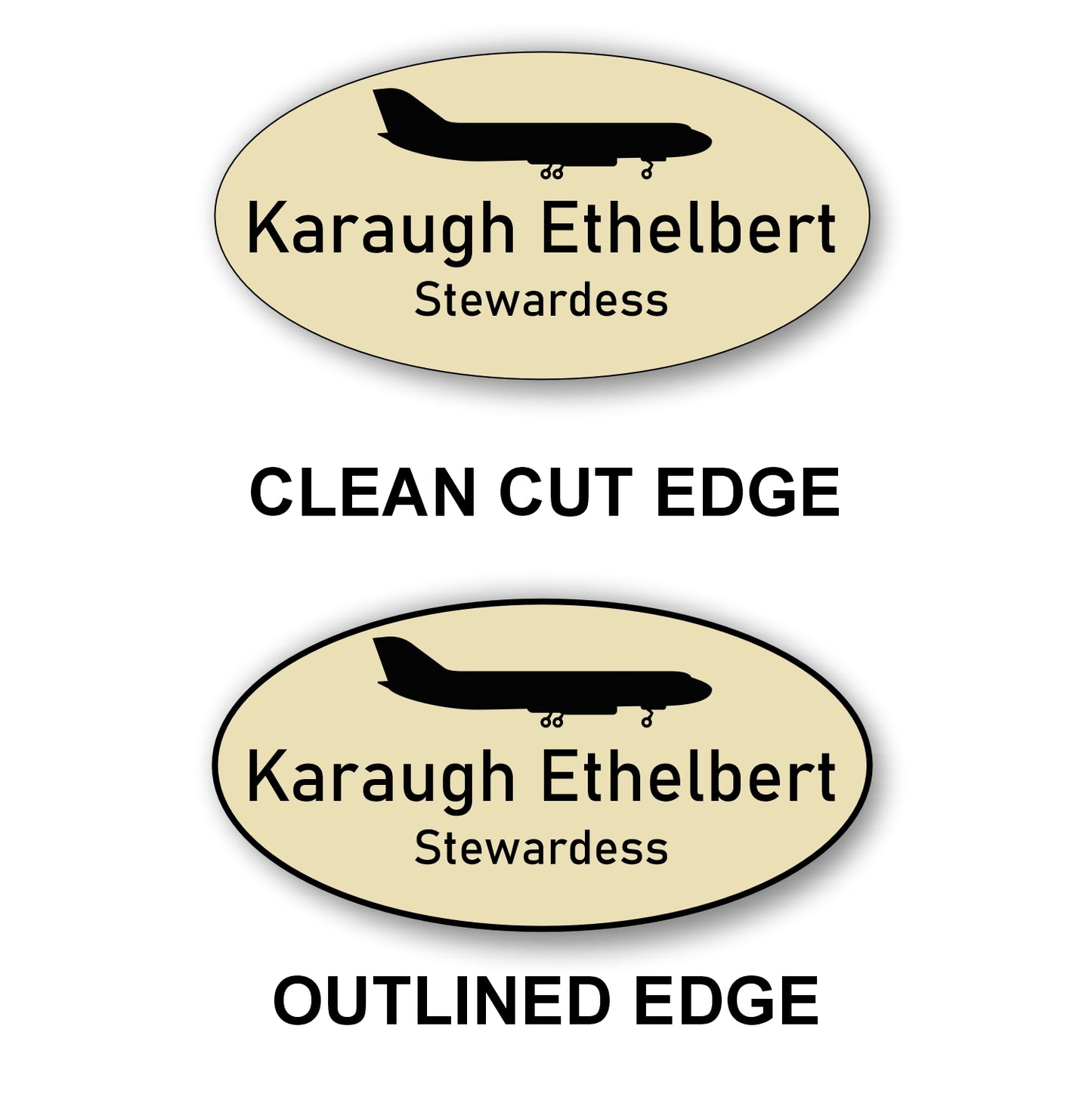 Oval Name Badge 1.5"x3" / Almond/Black