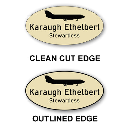 Oval Name Badge 1.5"x3" / Almond/Black