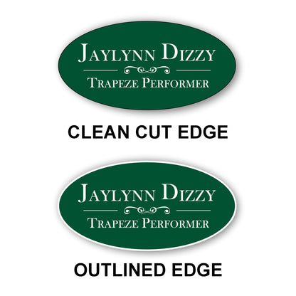 Oval Name Badge 1.5"x3" / Forest/White