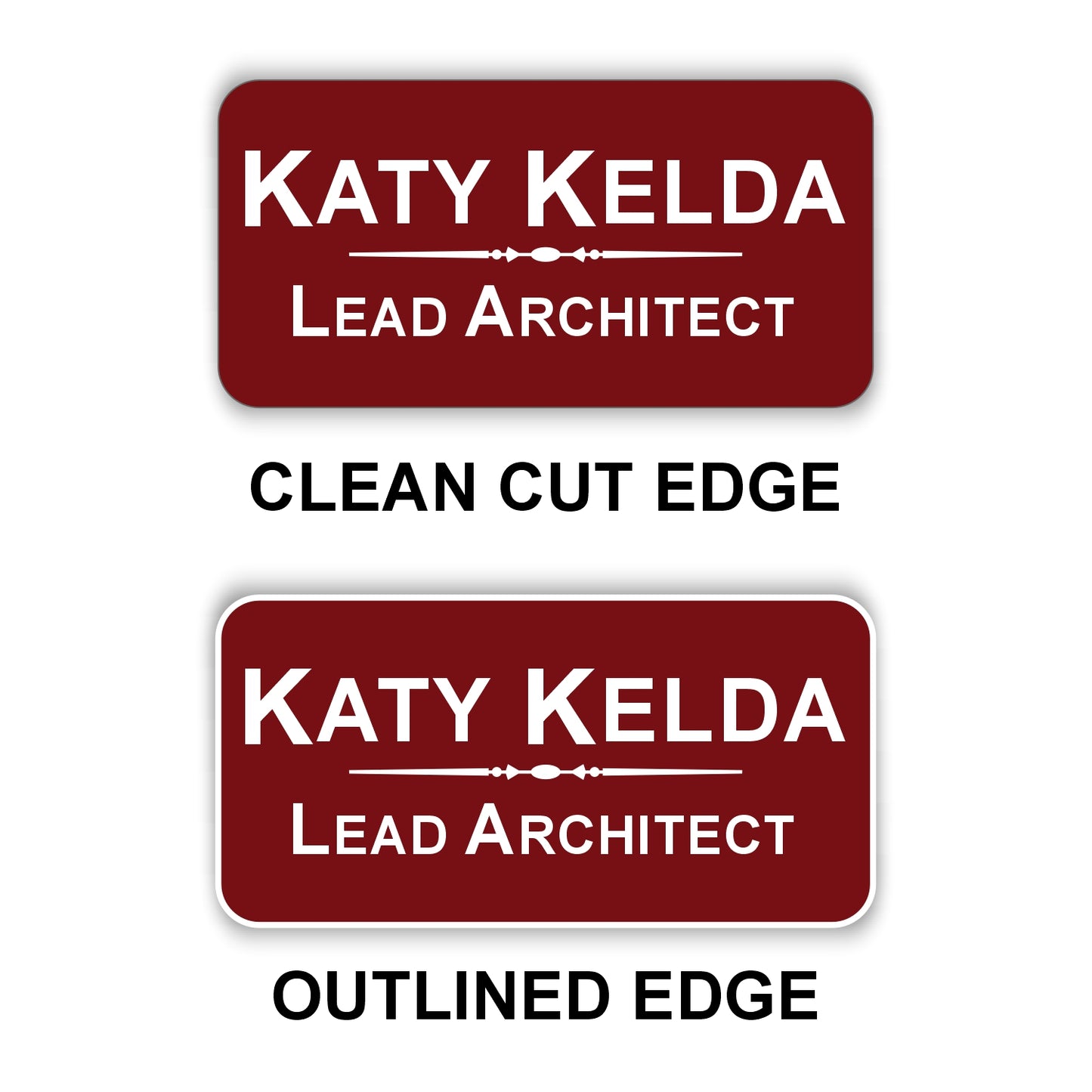 Large Name Badge 1.5"x3" / Burgandy/White