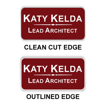 Large Name Badge 1.5"x3" / Burgandy/White