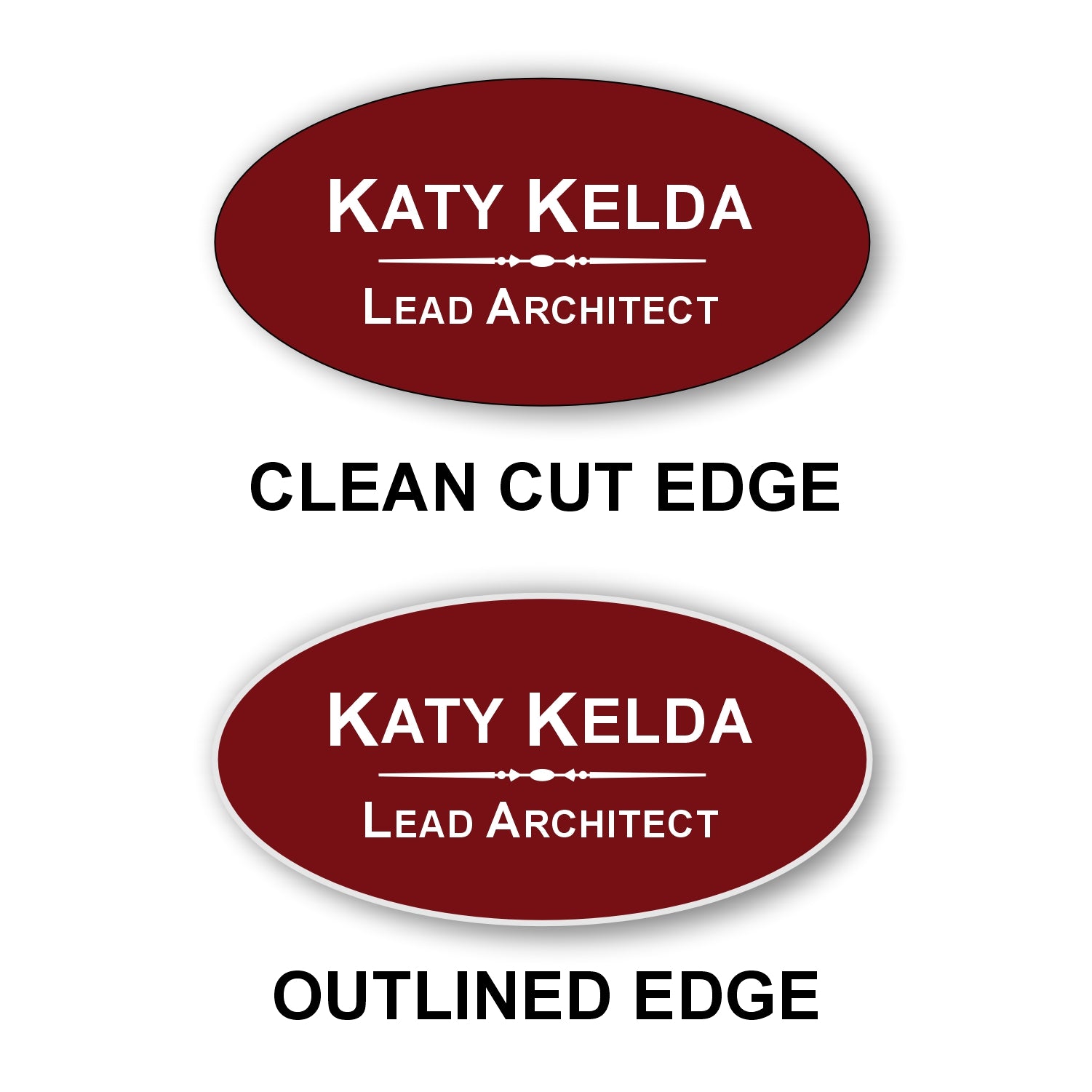 Oval Name Badge 1.5"x3" / Burgandy/White