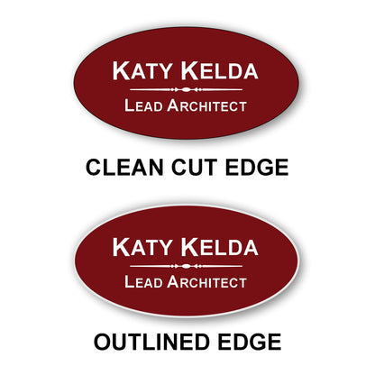Oval Name Badge 1.5"x3" / Burgandy/White