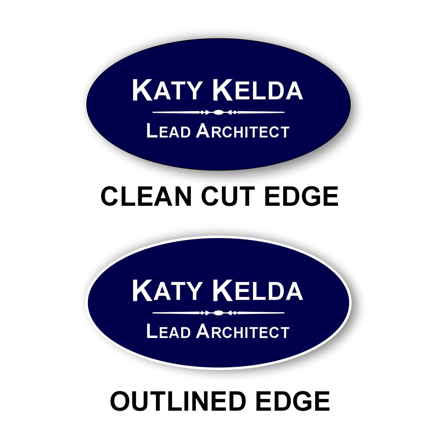 Oval Name Badge 1.5"x3" / Navy/White