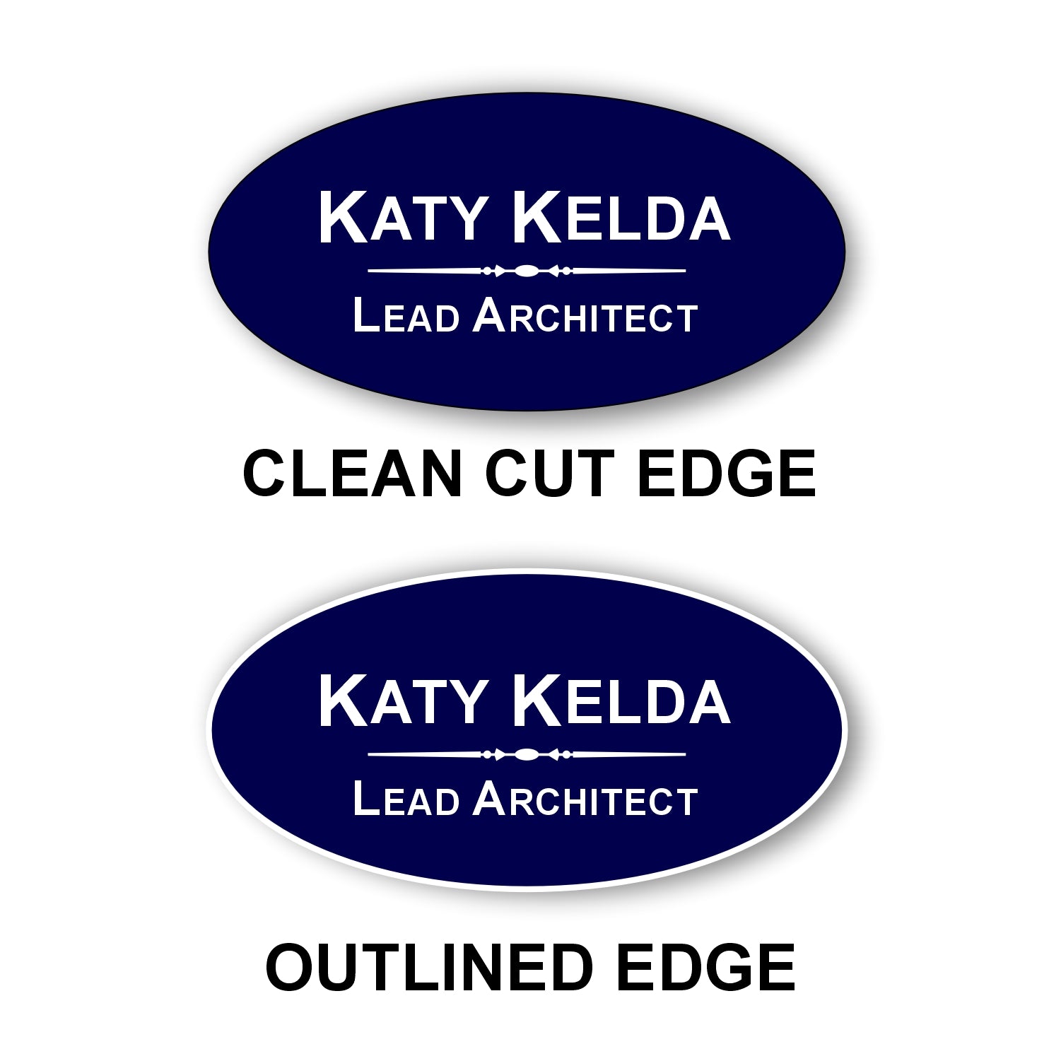 Oval Name Badge 1.5"x3" / Navy/White