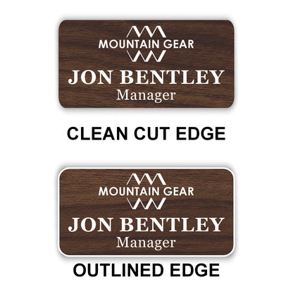 Large Name Badge 1.5"x3" / Walnut/White