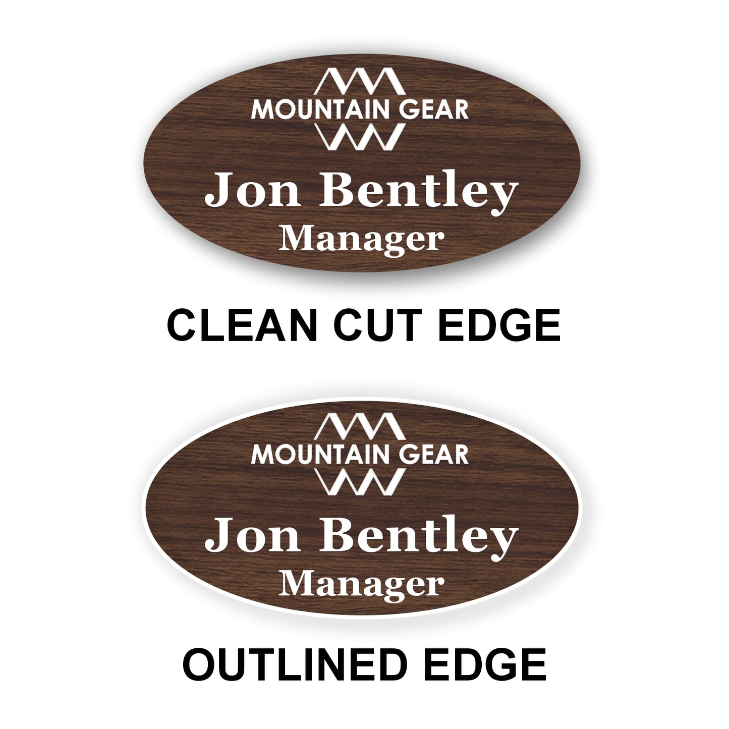 Oval Name Badge 1.5"x3" / Walnut/White