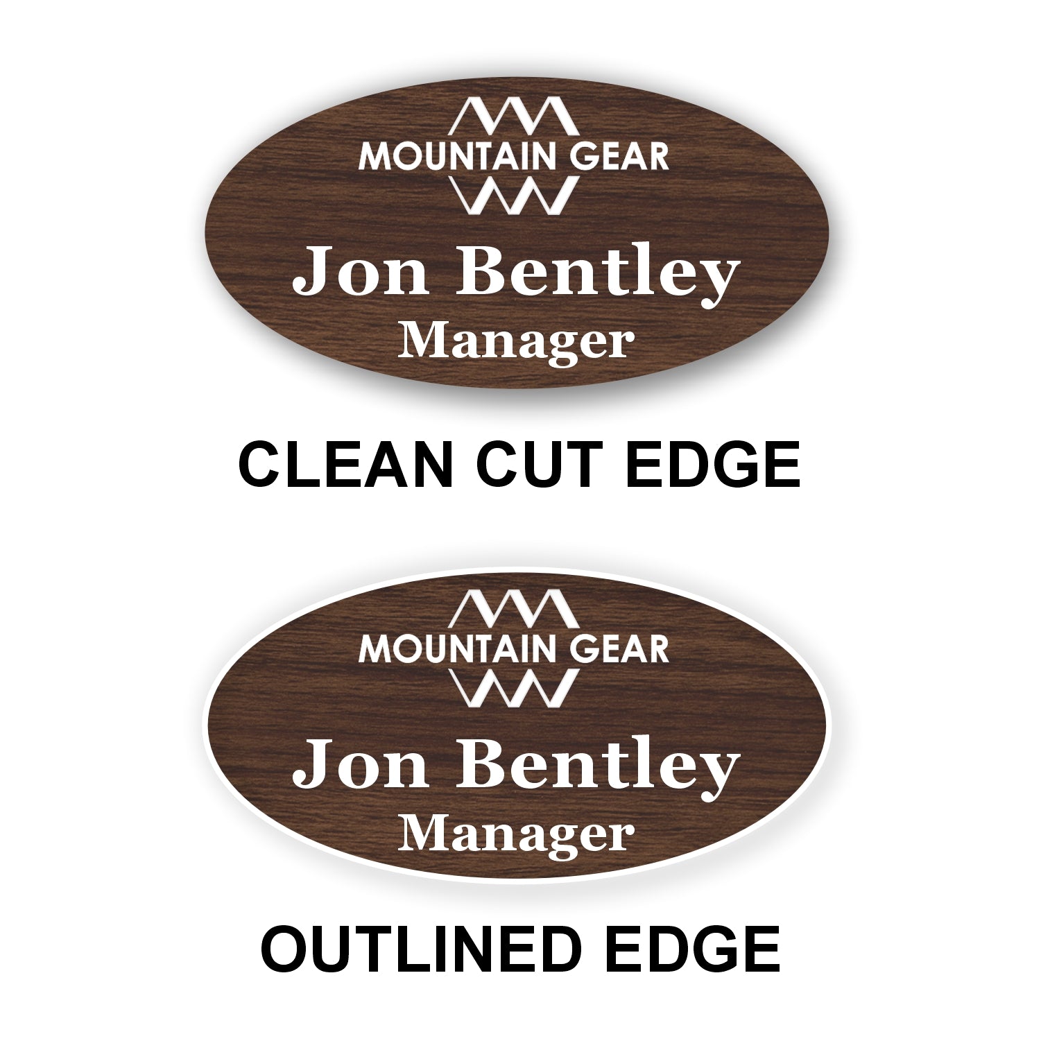 Oval Name Badge 1.5"x3" / Walnut/White