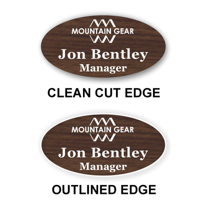 Oval Name Badge 1.5"x3" / Walnut/White