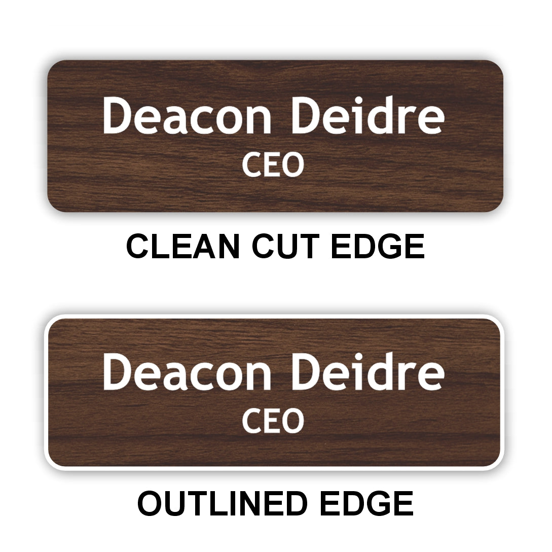 Small Name Badge 1"x3" / Walnut/White