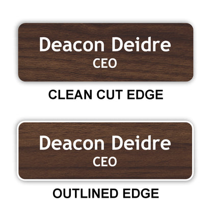 Small Name Badge 1"x3" / Walnut/White