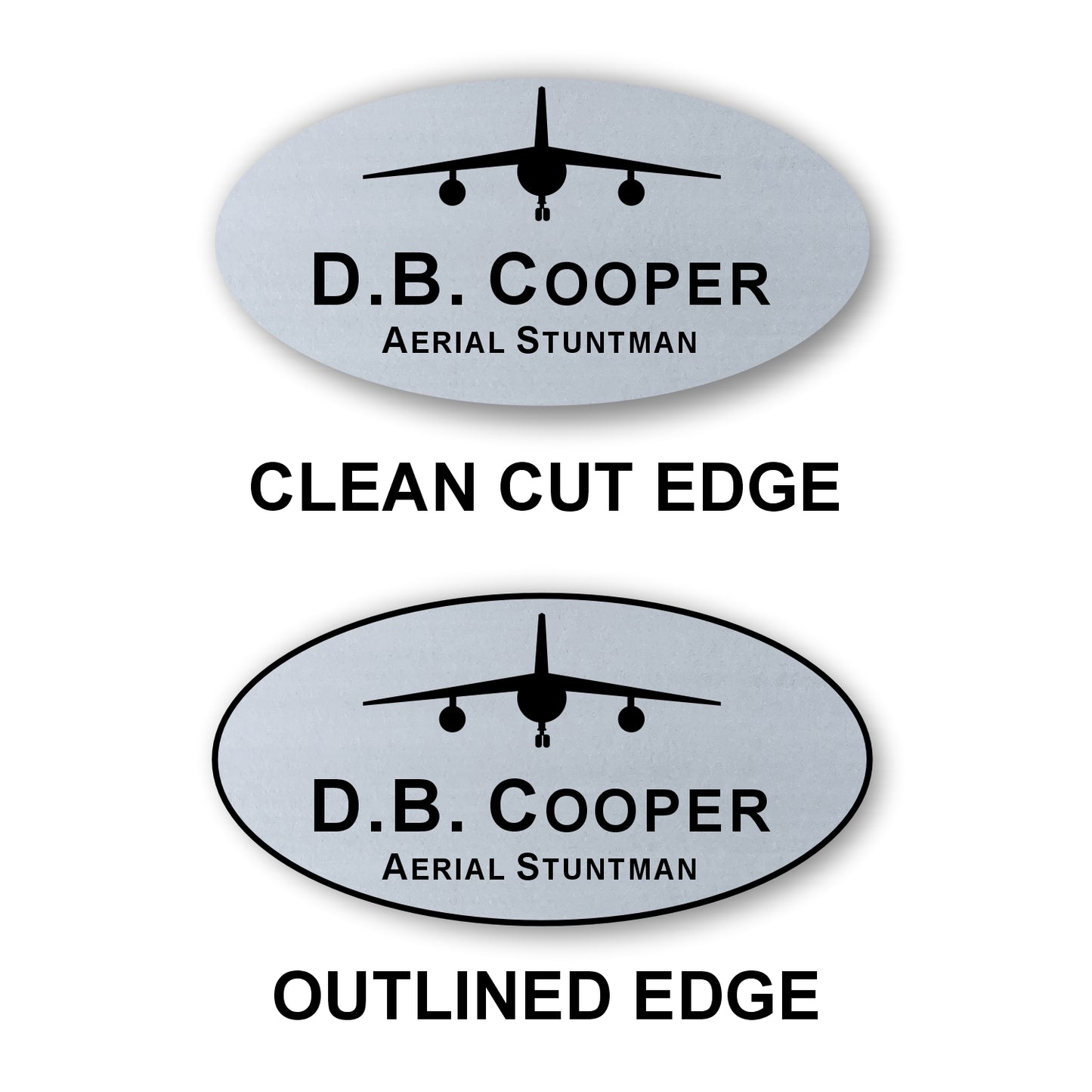 Oval Name Badge 1.5"x3" / Silver/Black