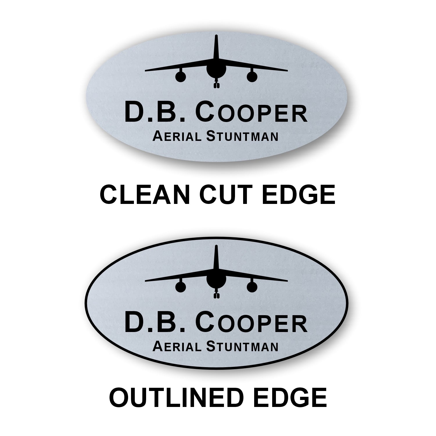 Oval Name Badge 1.5"x3" / Silver/Black