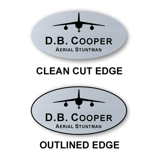 Oval Name Badge 1.5"x3" / Silver/Black