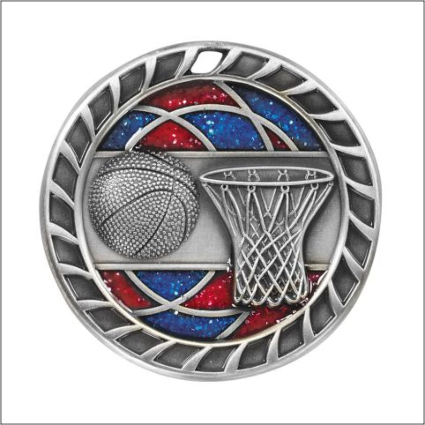 Glitter Basketball Medal 2.5" / Silver