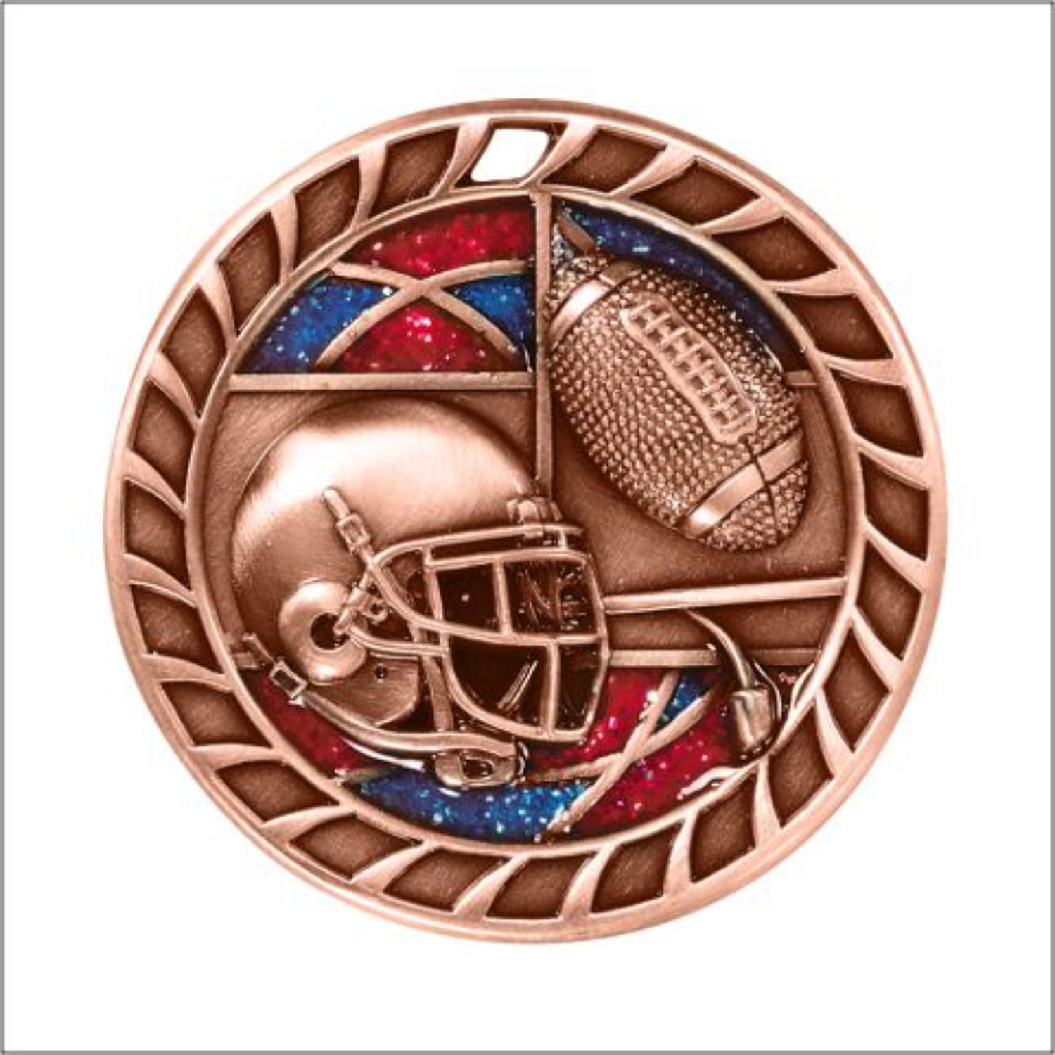 Glitter Football Medal 2.5" / Bronze (Copper Tone)