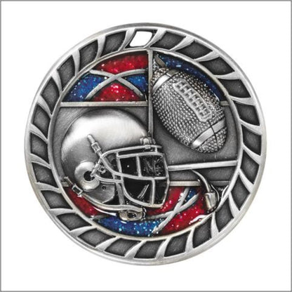 Glitter Football Medal 2.5" / Silver