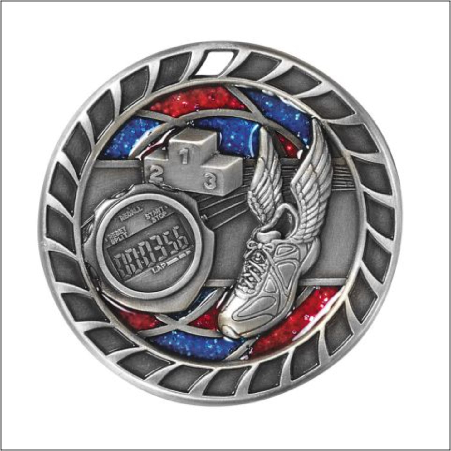 Glitter Track Medal 2.5" / Silver