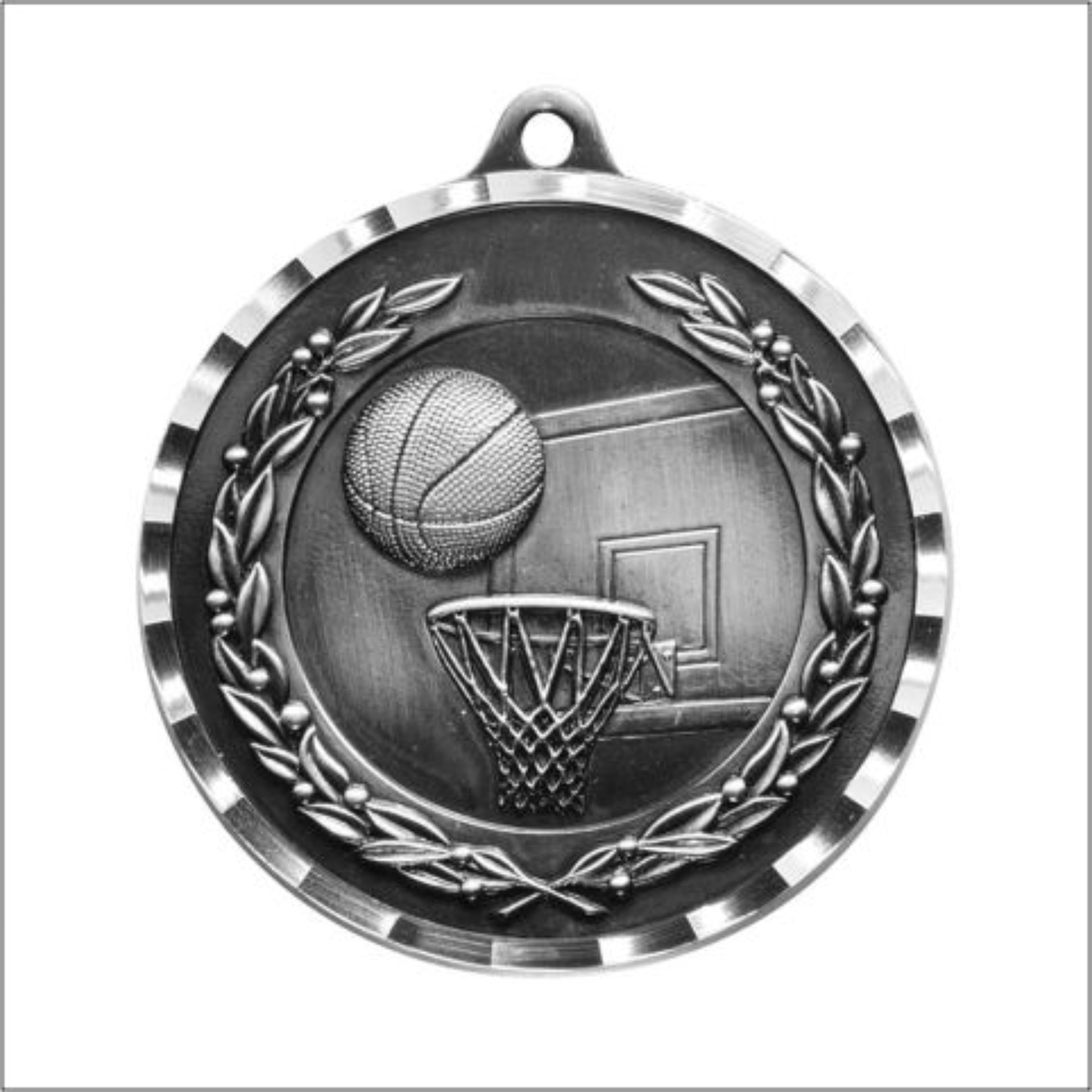 Diamond Cut Basketball Medal 2" / Silver