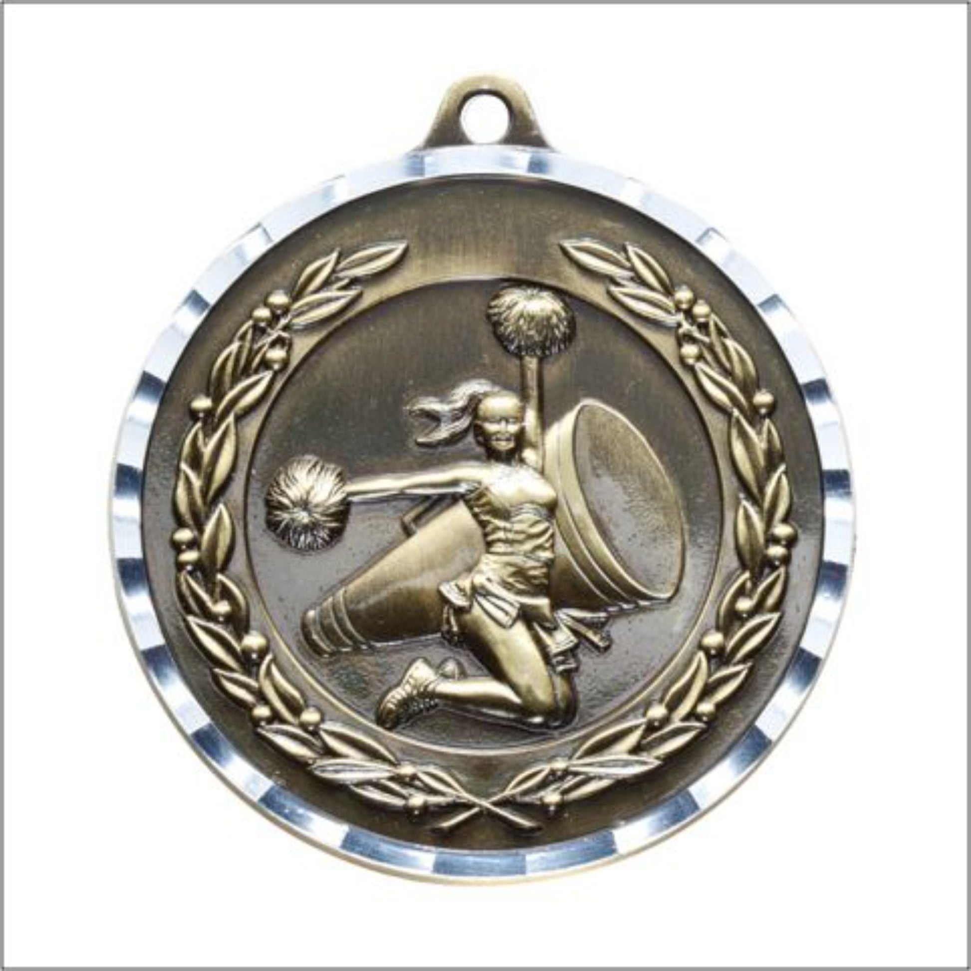 Diamond Cut Cheerleader Medal 2" / Gold