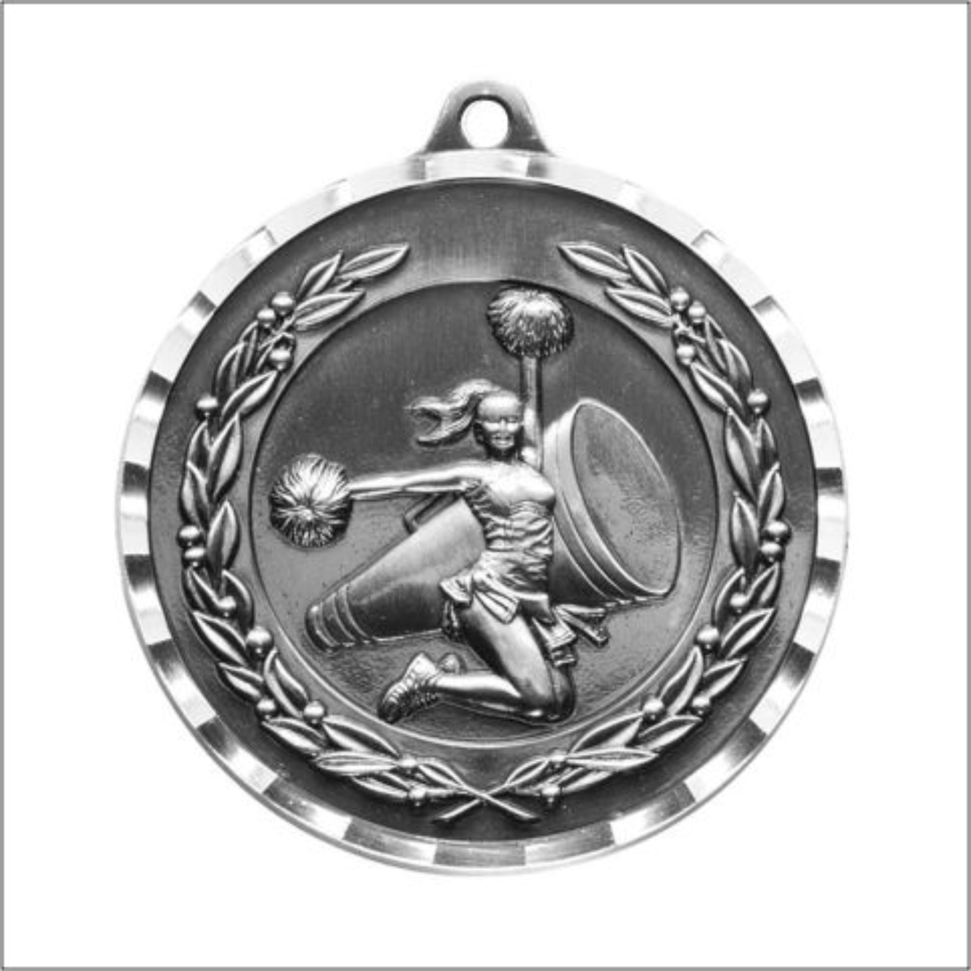 Diamond Cut Cheerleader Medal 2" / Silver
