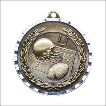 Diamond Cut Football Medal 2" / Gold