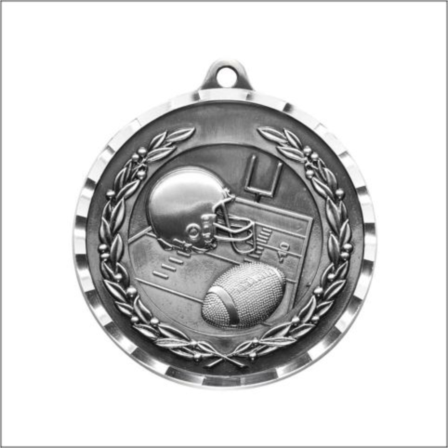 Diamond Cut Football Medal 2" / Silver
